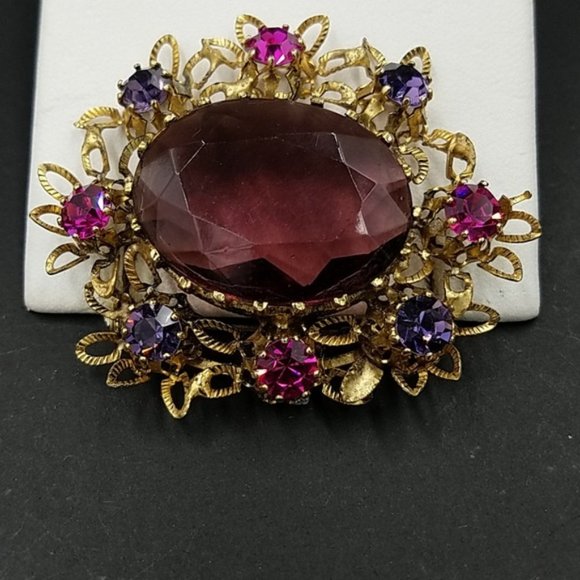 Vintage Austria Fuschia & Purple Rhinestone Brooch